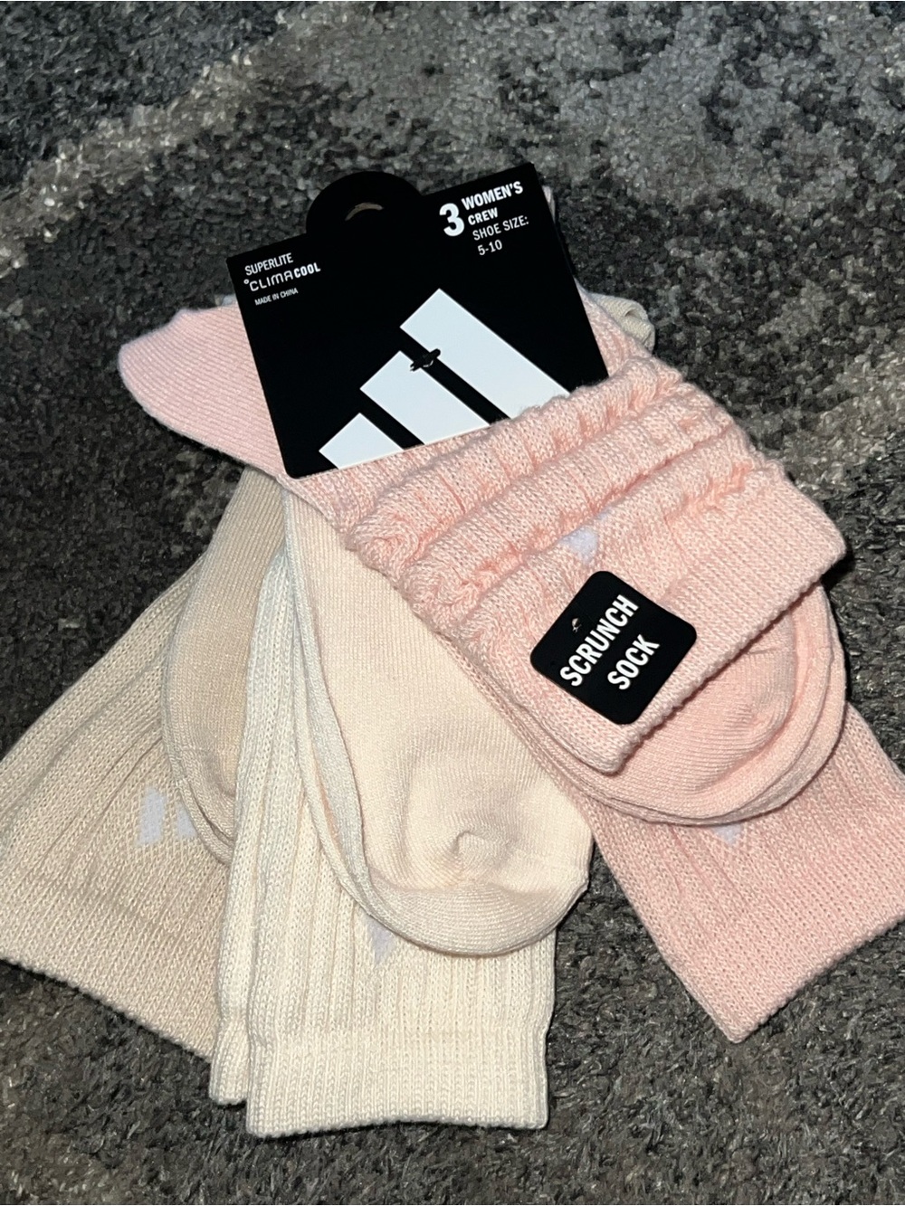 adidas Women's 3-Pack Crew Socks in Pink & Cream Scrunch Style